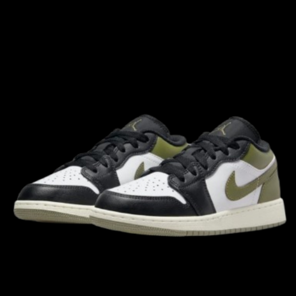 Nike Air Jordan 1 Low Black Toe Womens/Kids Medium Olive Green White